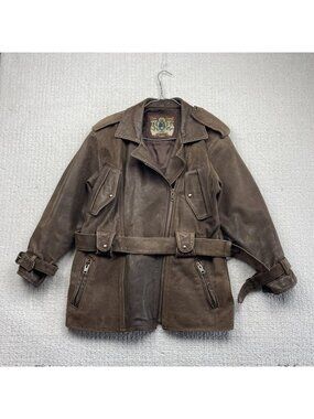 VTG 80's Oscar Leopold Brown Leather Jacket Military Biker Utility Heritage Read